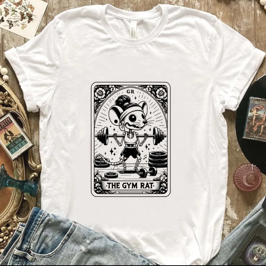 The Gym Rat Tarot Card Print T-shirt Harajuku Graphic T Shirt Women Fashion Casual Clothing Short Sleeve Female Tee Top Summer