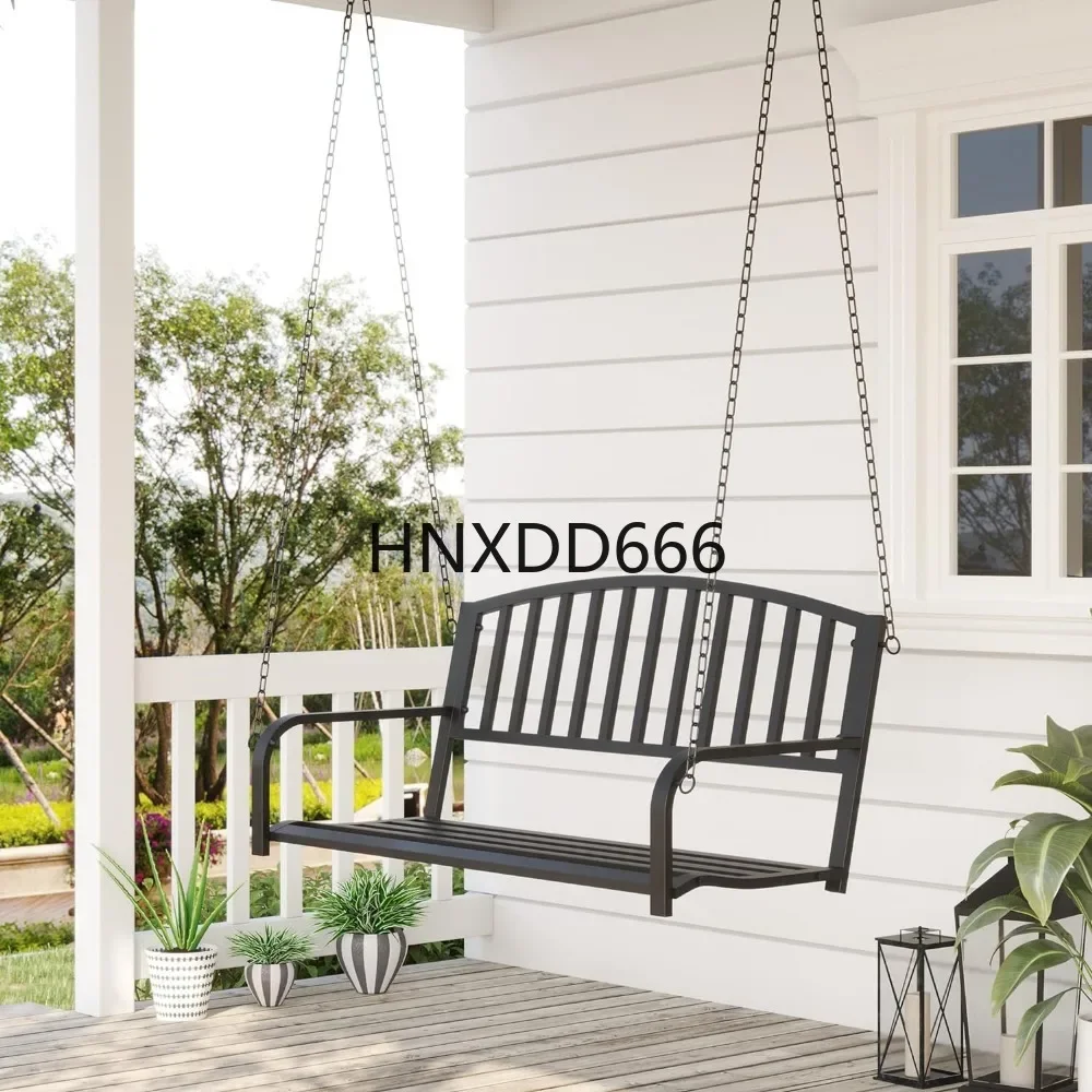 2 Person Front Porch Swing Patio Swing Bench, Outdoor Steel Swing Chair with Sturdy Chains, for Backyard,528 lb Weight Capacity