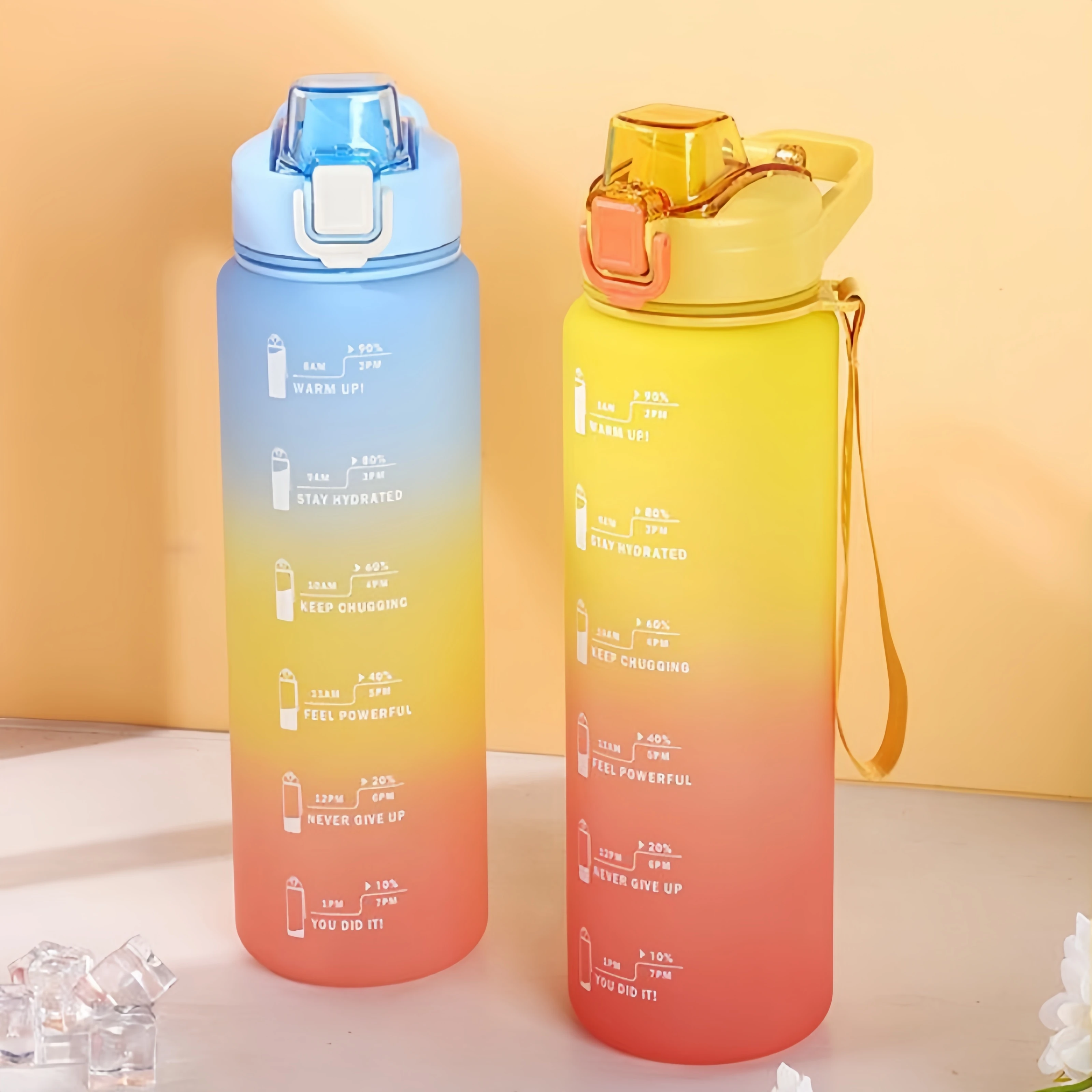 1000ml 대용량 플라스틱 컵 야외 피트니스 체육관을위한 휴대용 물병 밀짚과 손잡이가있는 캠핑 누출 방지 컵