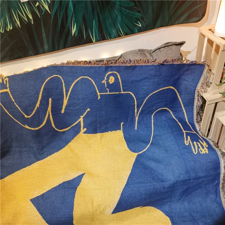 Ins Birdman Yellow Blue Cotton Travel Blanket Leisure Blanket Sofa Towel Carpet Cover Wall Tapestry