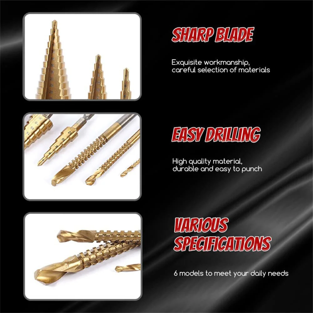 6pcs Hss Titanium Coated Drill Bit Set Multipurpose Accurate Efficient 3pcs Step Drill Bits 3pcs Serrated Drill Bits Dropshipp