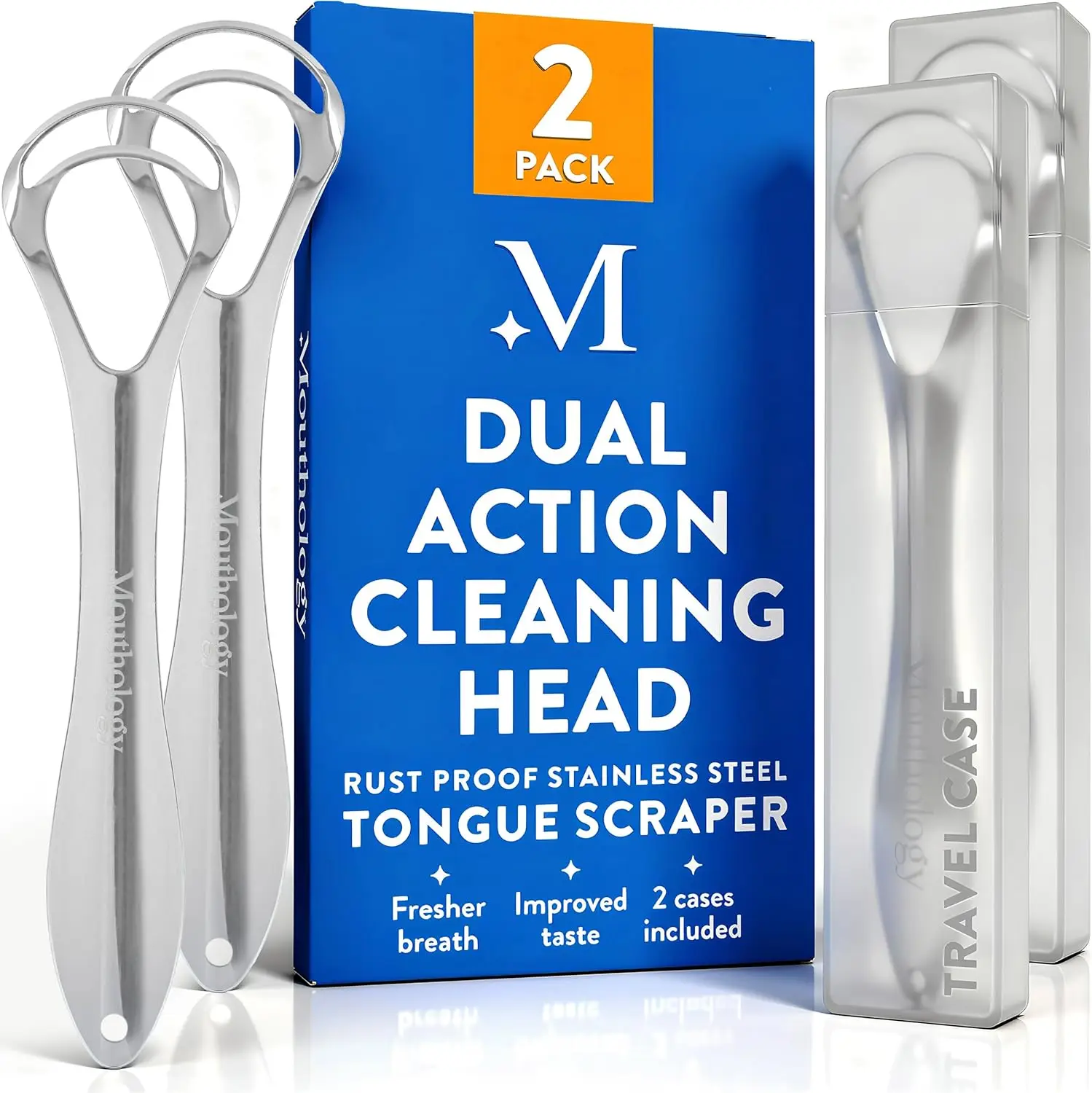 

Stainless Steel Tongue Scraper for Adults (2 Pack), Reduce Bad Breath, Metal Tongue Cleaner, Tongue Scrubber