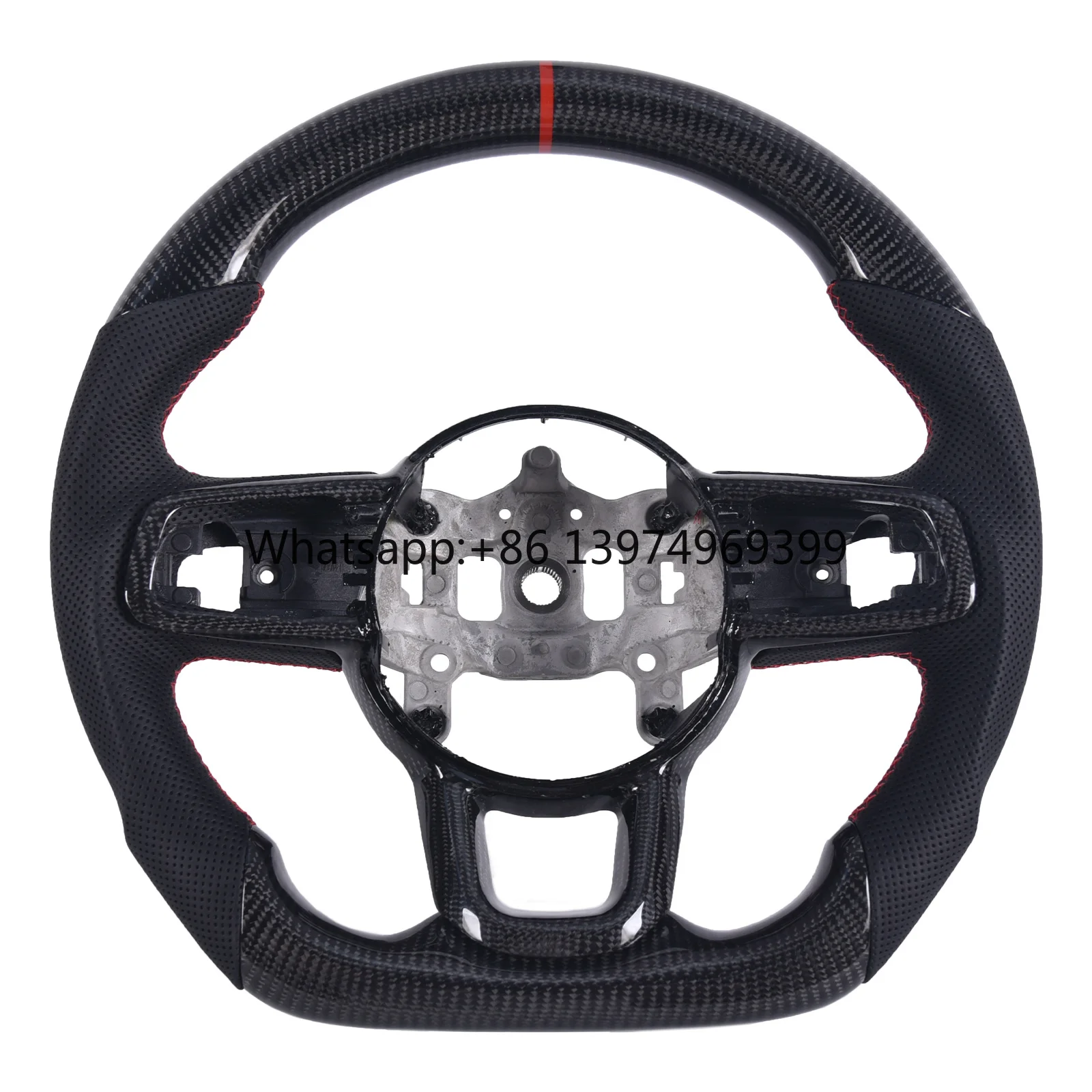 Carbon Fiber Steering Wheel for Jeep Wrangler JL/JLU/JT 2018-2023 D-Shape Flat Bottom Nappa Perforated with Replacement Trim