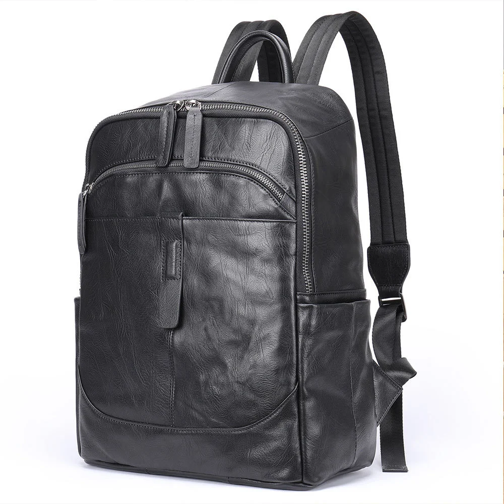 Imagem -05 - Mochila de Couro Preto Genuíno para Homens Bolsa de Viagem Mochila Casual Moda Escolar Laptop Grande Pele Macia 14