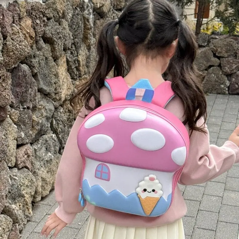 Cute 3D Red Mushroom House Kids Backpack Hard Shell Preschool School Bag With Ice Cream Charm Adjustable Straps Boys Girls Toddl