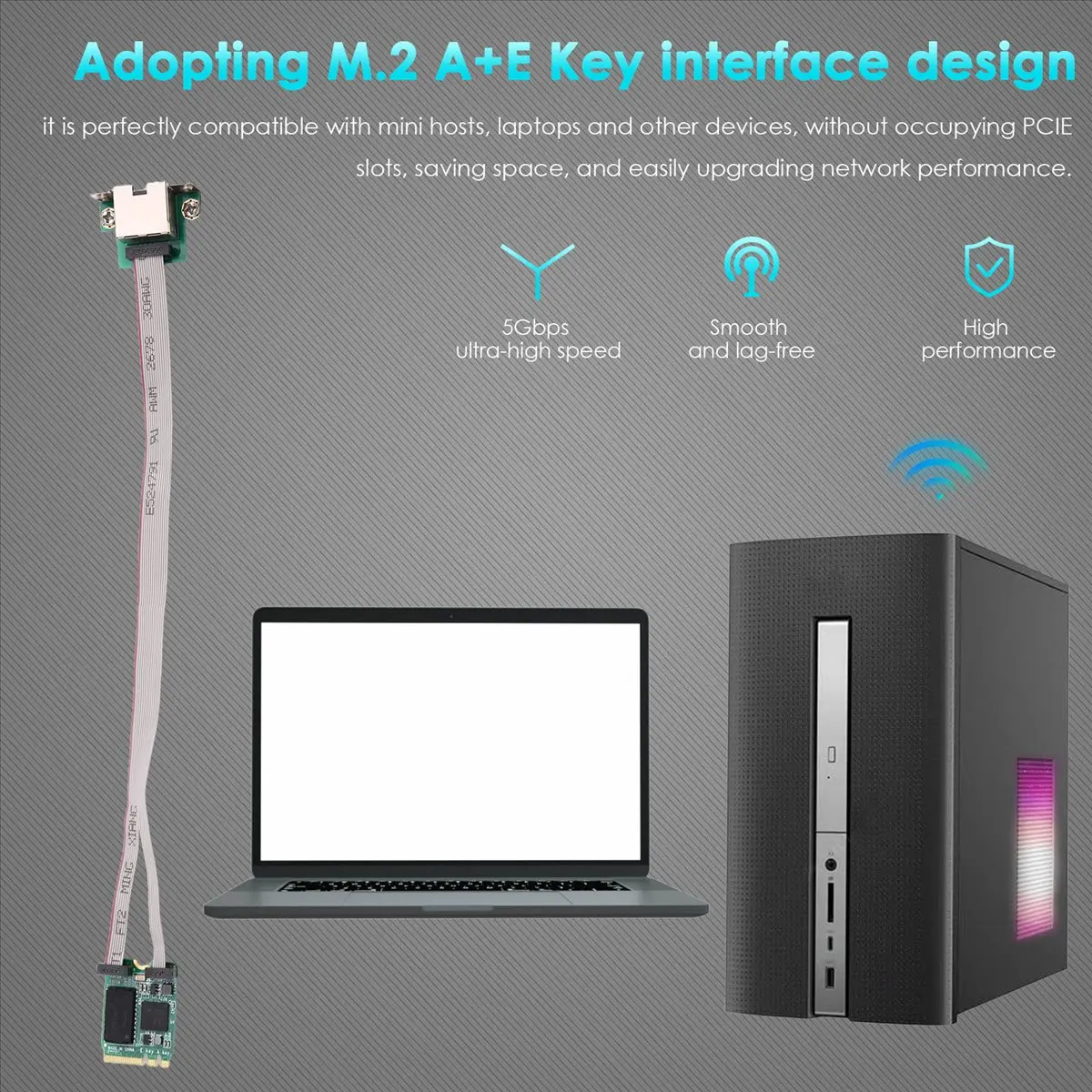 M.2 A+E KEY 5Gbps Gigabit Ethernet Network Card RJ45 Port RTL8126 Chip Supports PXE Diskless Boot for Win10/8/7