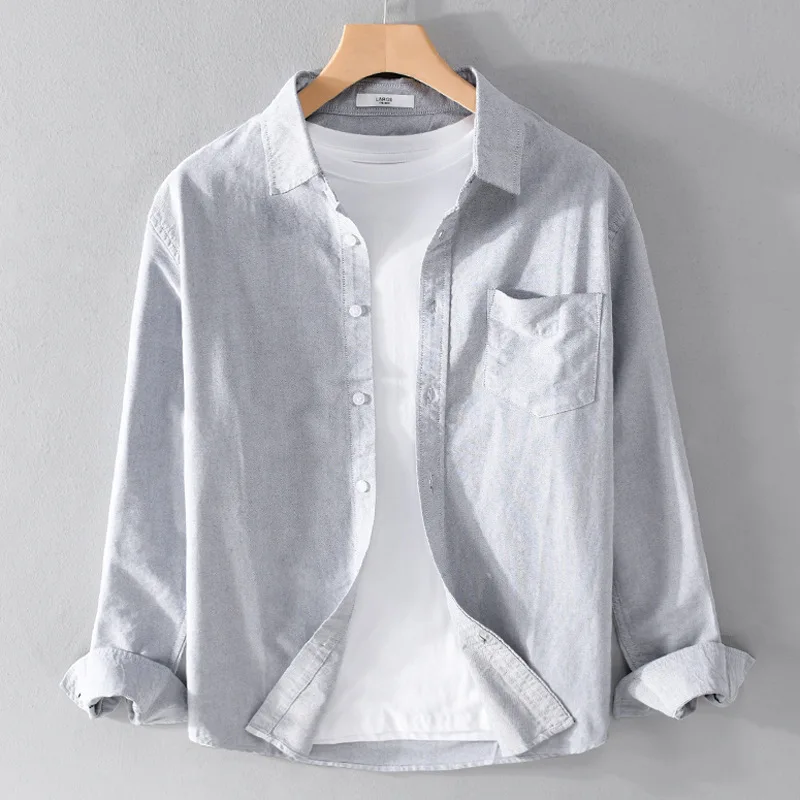 Spring Men Long Sleeved Solid Color Pocket Multicolor Lapel Collar Shirt Casual Loose Oxford Comfortable All-match Youth Tops