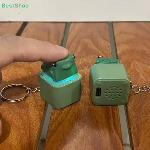 ❤️Voice-activated LED Frog Electronic Keychain Rechargeable Keyboard Fidget Clicker Sound Keyring