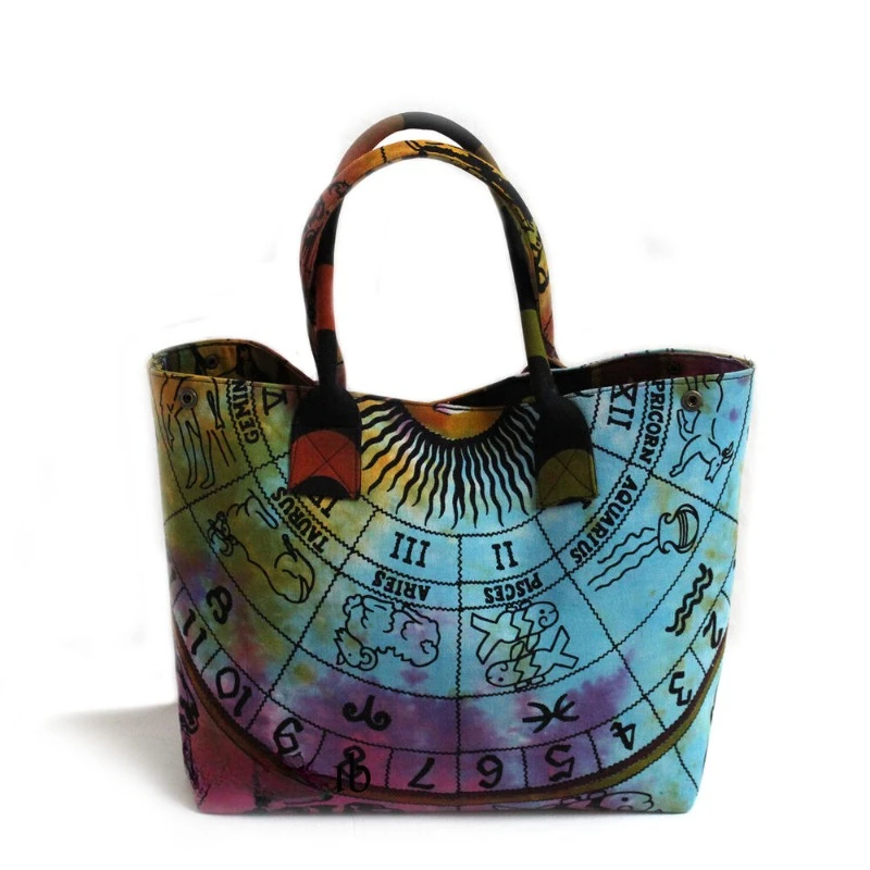 Tie Dye Zodiac Women Shopping Purse Cotton Handbag Indian Handmade Tote Bags