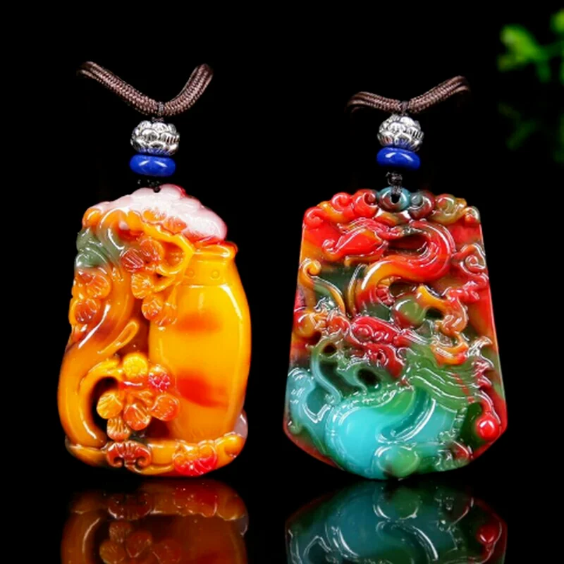 Xinjiang Gobi Colorful Yusheng Laban Xiao Brand Pendant for Men and Women Floating Flower Vase Rich Flower Pendant