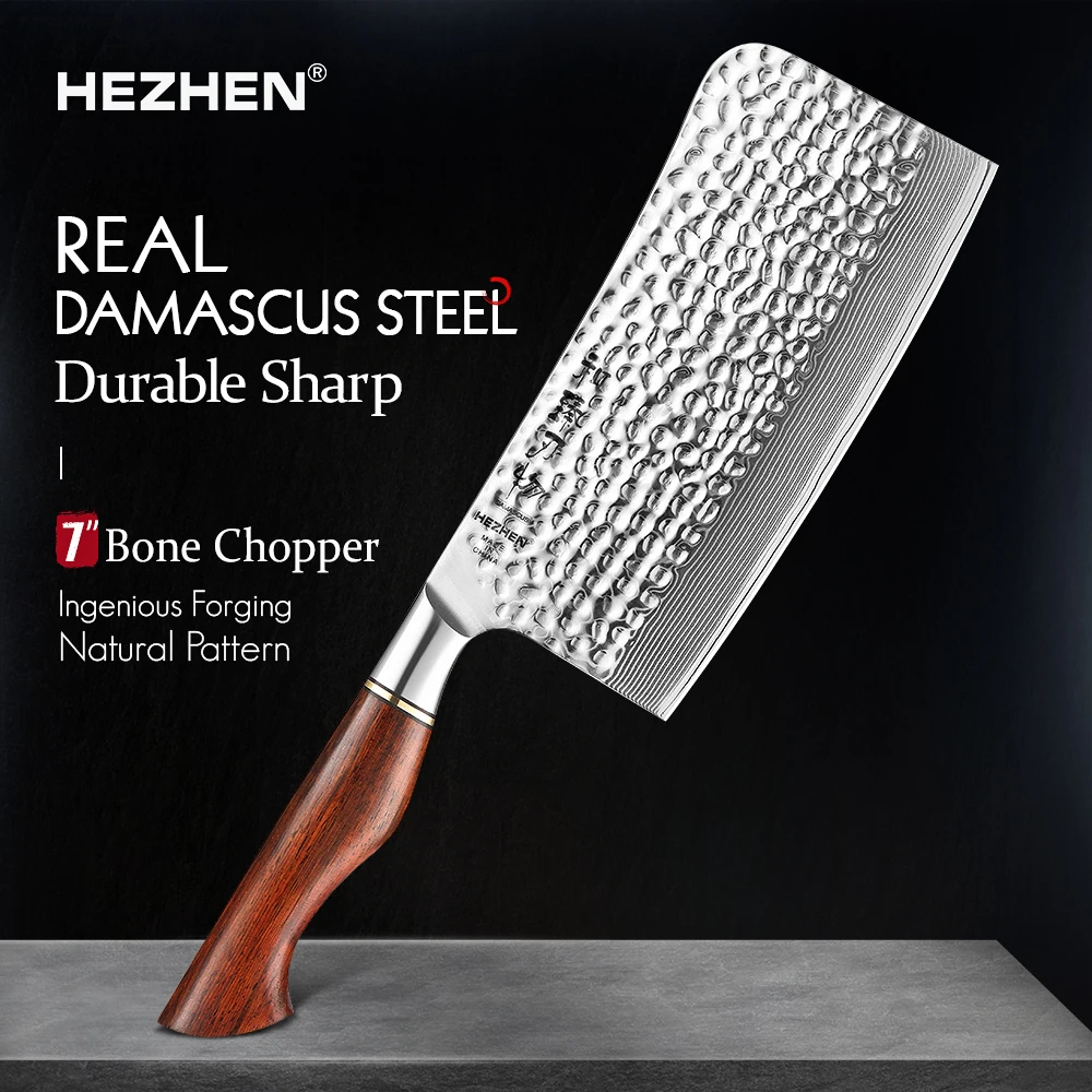 

HEZHEN 6.8 Inches Bone Chopper Knife 67 Layers Damascus Steel 7Cr17MoV Core Kitchen Slice Knives For Meat