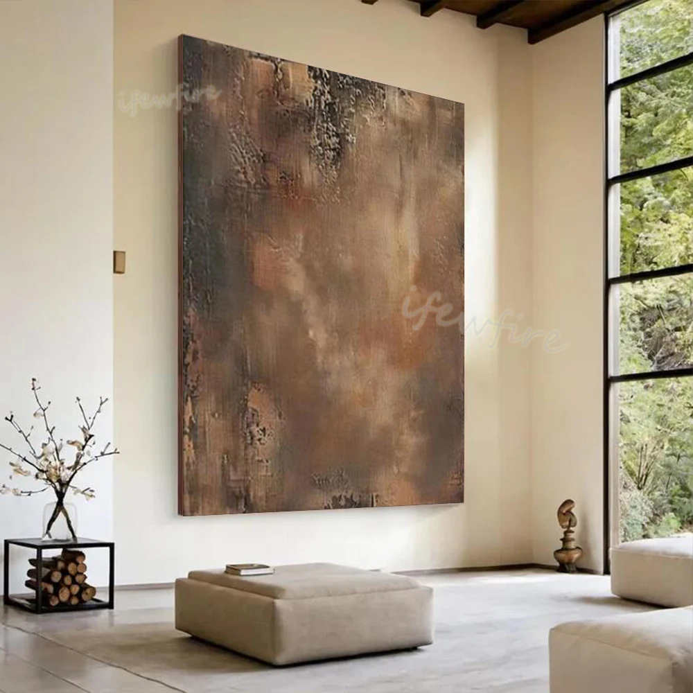 Modern Abstract Oil Painting on Canvas - Handmade Brown gray gradient design Wall Art Picture for Home Living Room Decor Image
