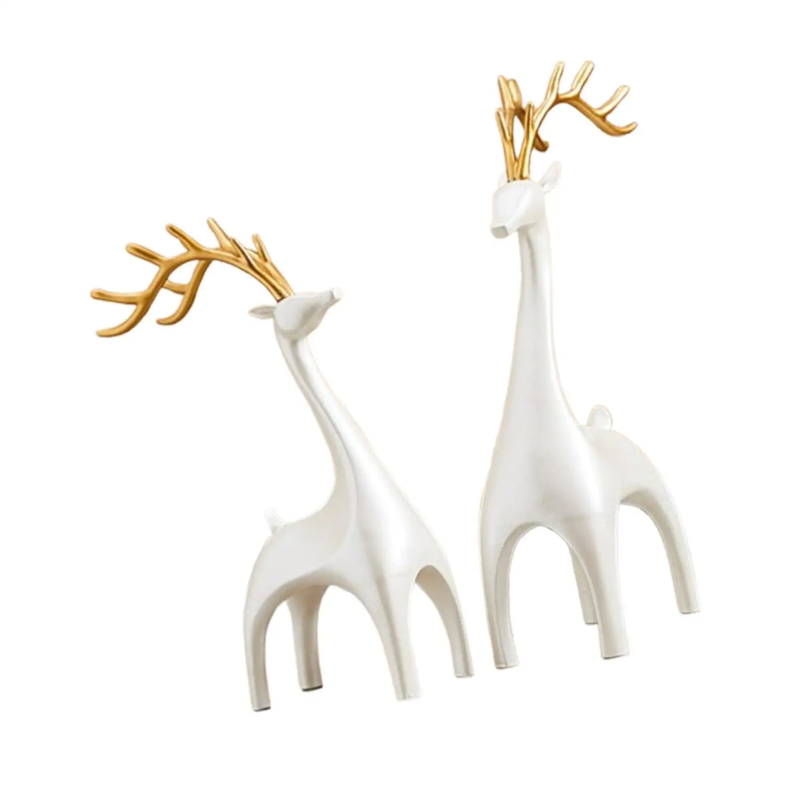 Set of 2 Reindeer Deer Statues Multipurpose Desk Collection Modern Table Centerpiece Tabletop Decoration Desktop Ornament