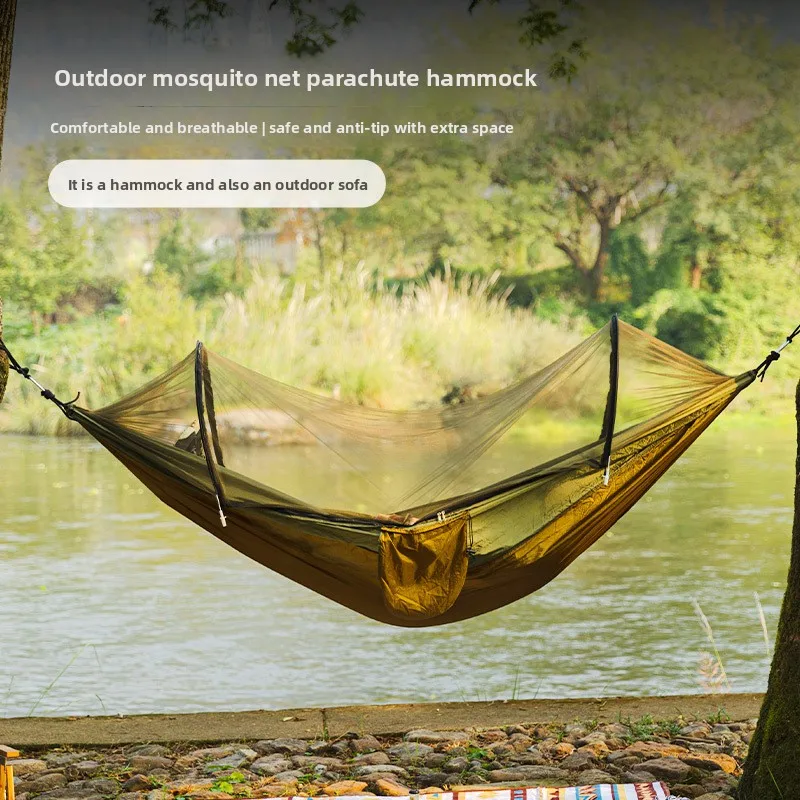 Outdoor Camping Quick Open Hammock with Detachable Mosquito Net Thick Wear-resistant Nylon Fabric Anti Rollover Anti-tip Hammoc
