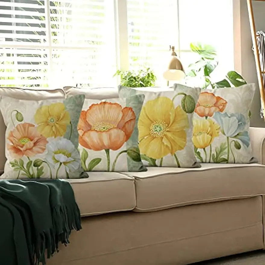 Flower Pattern Printed Pillowcase Sofa Decorative Cushion Cover Garden Seat Decorative Pillowcase Home Decor