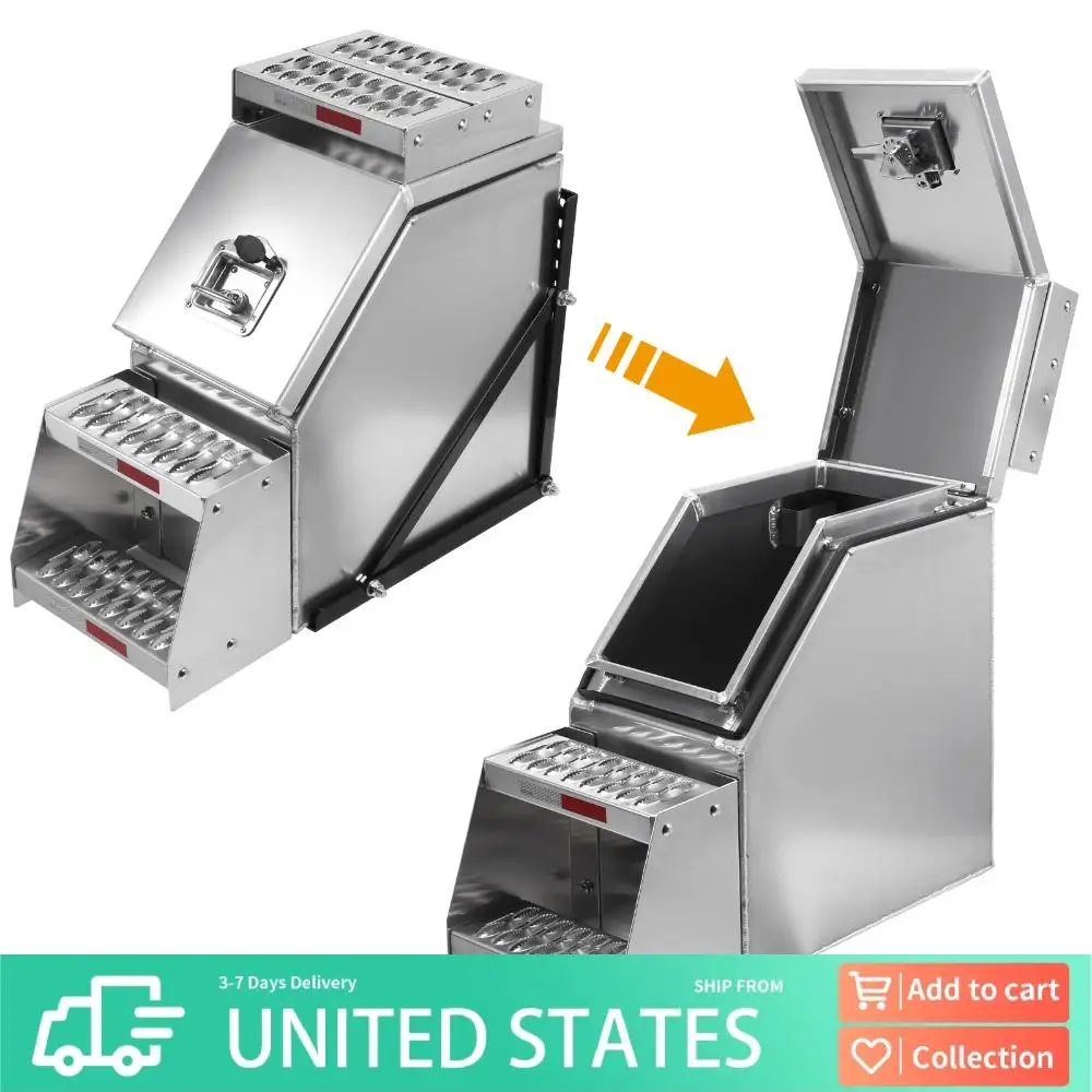 

Aluminum Side Mount Semi Truck Tool Box with Saddle Step Open Wide Design & T-Handle Latch Lock Weather Tight Step Tool Box