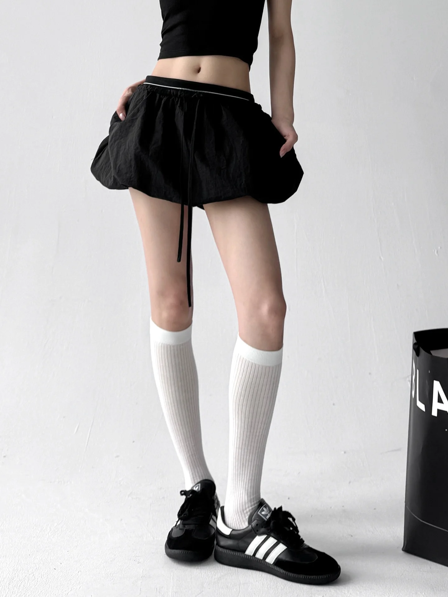 Saia  em Forma de Flor Puff Preta, Cintura Alta, A-Line, Estilo Slimming, Saia Curta Doce e Moderna para o Verão F