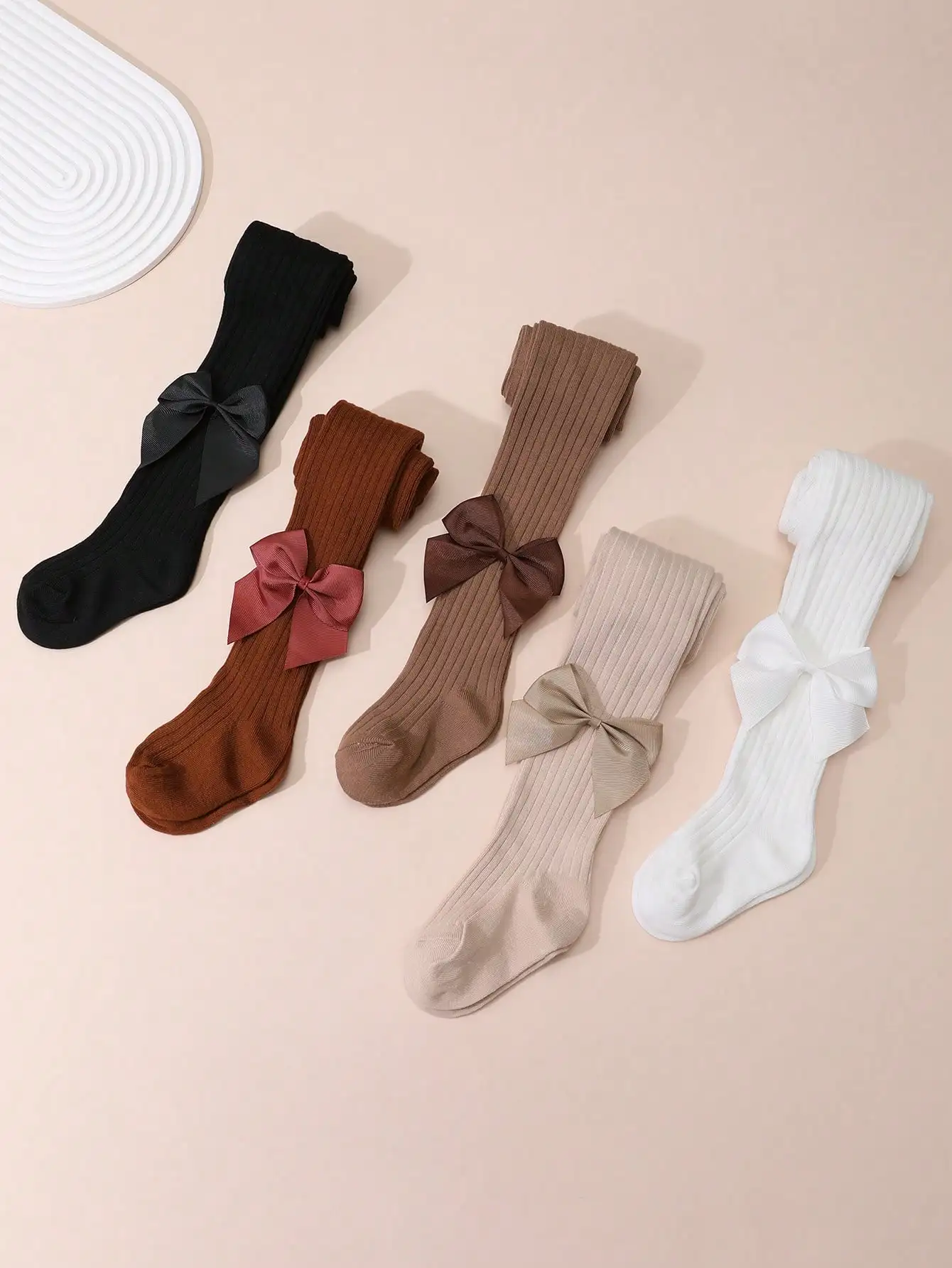 5Pcs Children's Bow Ribbed Tights 0-12Y Anti-Scratch Elastic Nylon Pantyhose Girls All Season Comfortable Casual Leggings view 3