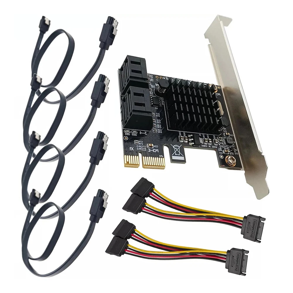 

Комплект PCI-e X1 для карты расширения SATA 3.0, 4-портовый контроллер-адаптер, карта расширения данных и питания ASM1064 для контроллера SATA