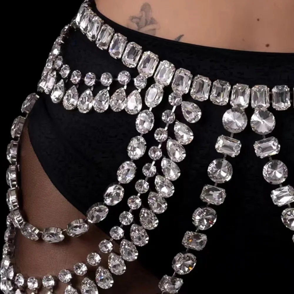 Body Chain Europe And The United States Exaggerated Shiny Full Rhinestone Bra Female Fashion Skirt Chain Thong