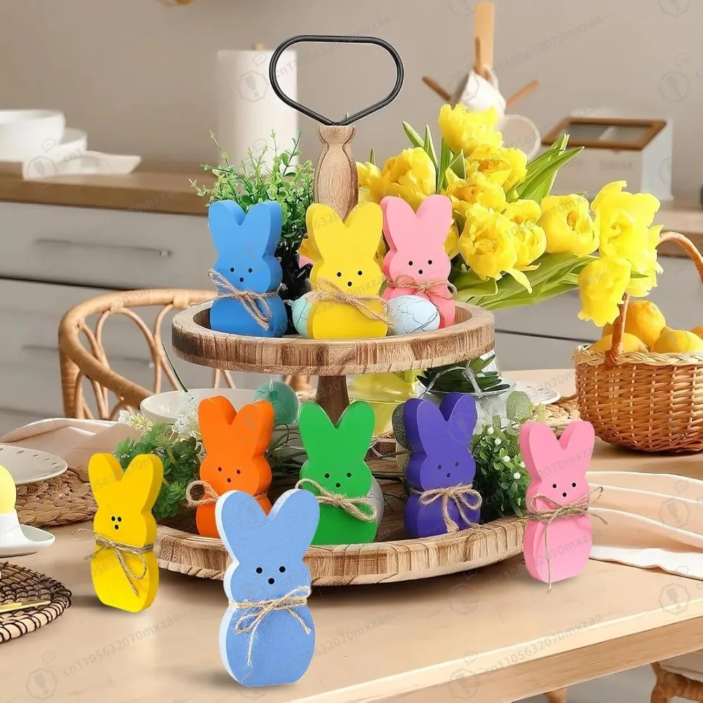 

6 Pcs Wooden Bunny Tiered Tray Decorations Set, Easter Decorations, Wood Bunny Decorations for Spring Decoration and Home