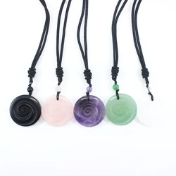 Natural Stone Pendant Vortex Shape Necklace Aventurine Amethyst Quartz Onyx Fashion Charm Jewelry For Gift