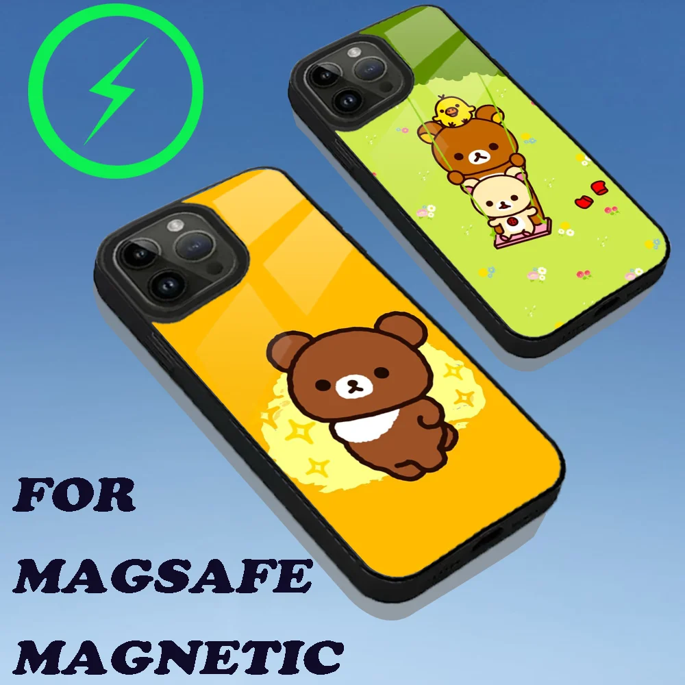 Cute R-Rilakkumas Bear Phone Case For iPhone 15,14,13,12,11,Plus,Pro,Max Mini Magsafe Magnetic Wireless Charging