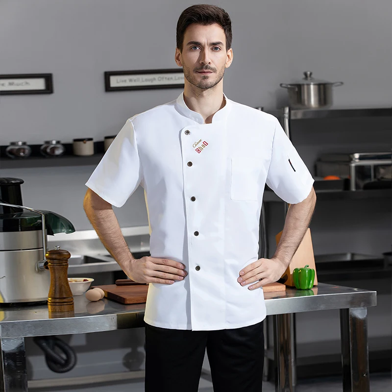 남성용 요리사 유니폼 여성용 음식 서비스 주방 요리 의상 레스토랑 쿡 재킷 통기성 흑백 요리사 복장