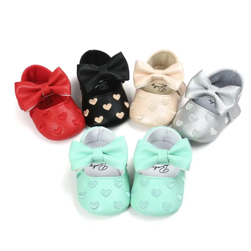 Chaussures en cuir PU avec nœud papillon pour bébés filles, mocassins mignons, semelle souple, chaussures plates pour bébés, chaussures de princesse pour tout-petits, premiers pas, CPull