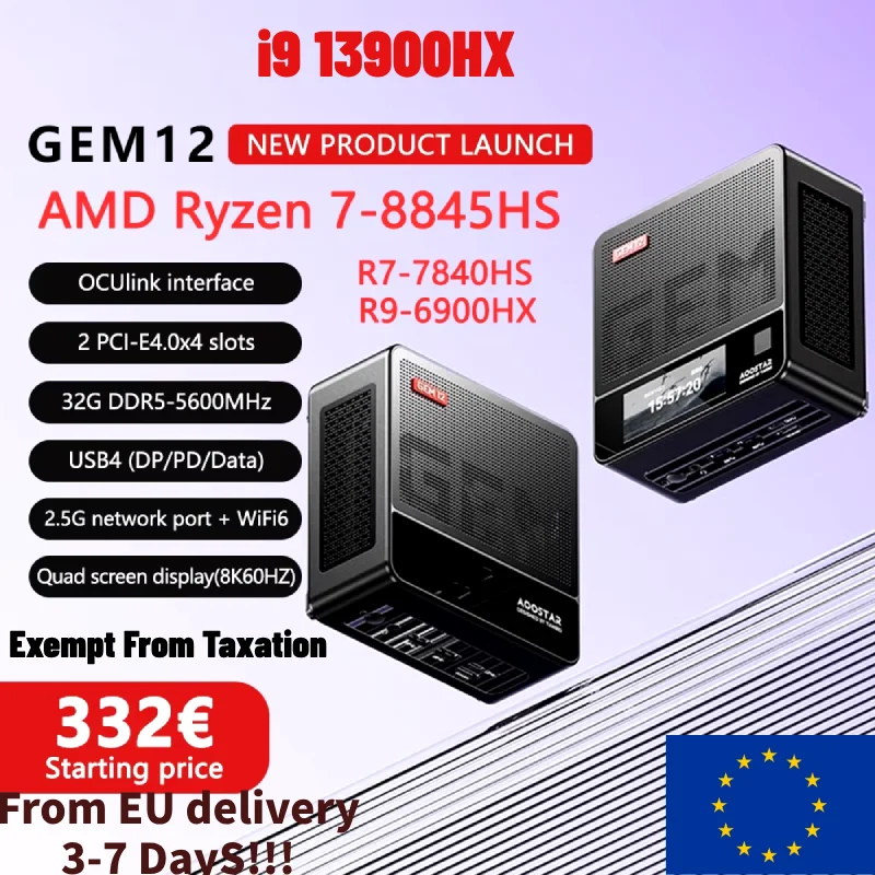 Mini PC Windows 11, i9 AMD Ryzen 9 7940HS 7840HS, 2x emplacements DDR5, 2x M.2SSD, PICE4.0, WiFi6,