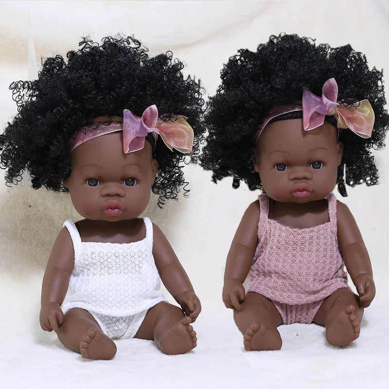 33CM Black Baby Dolls Summer Dress African Reborn Doll Silicone Waterproof Bath Play Baby Soft Doll Toy Girl Boys Children Gift