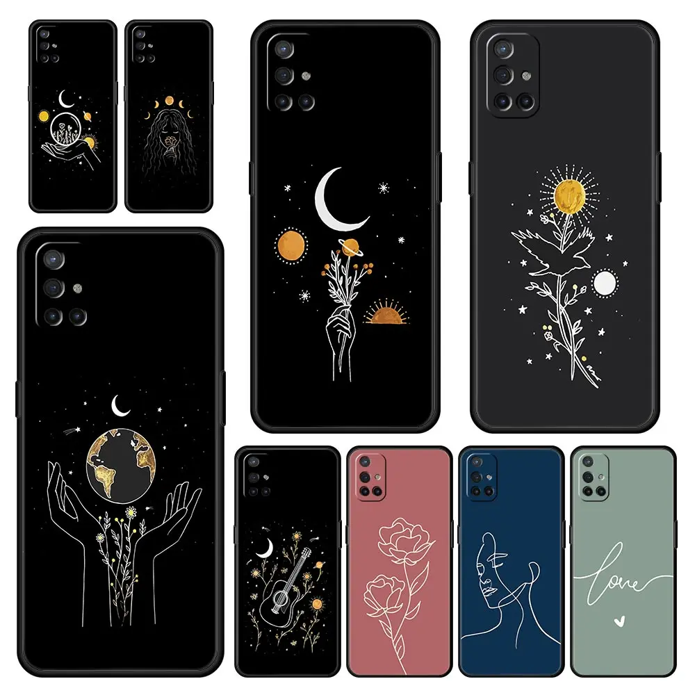 Case For OnePlus 11 10 9 Pro 9T 12R 10R 9R 9RT 10T 8T 8 7 6T 7T Nord 2T CE 2 5G N200 N10 N100 Cover Simplicity line Art sun moon