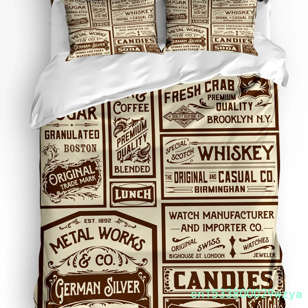 Newspaper Labels Retro 3pcs Couple Duvet Cover With Pillow Case Custom Comforter Bedding Set Quilt Cover Double Bed Home Textile