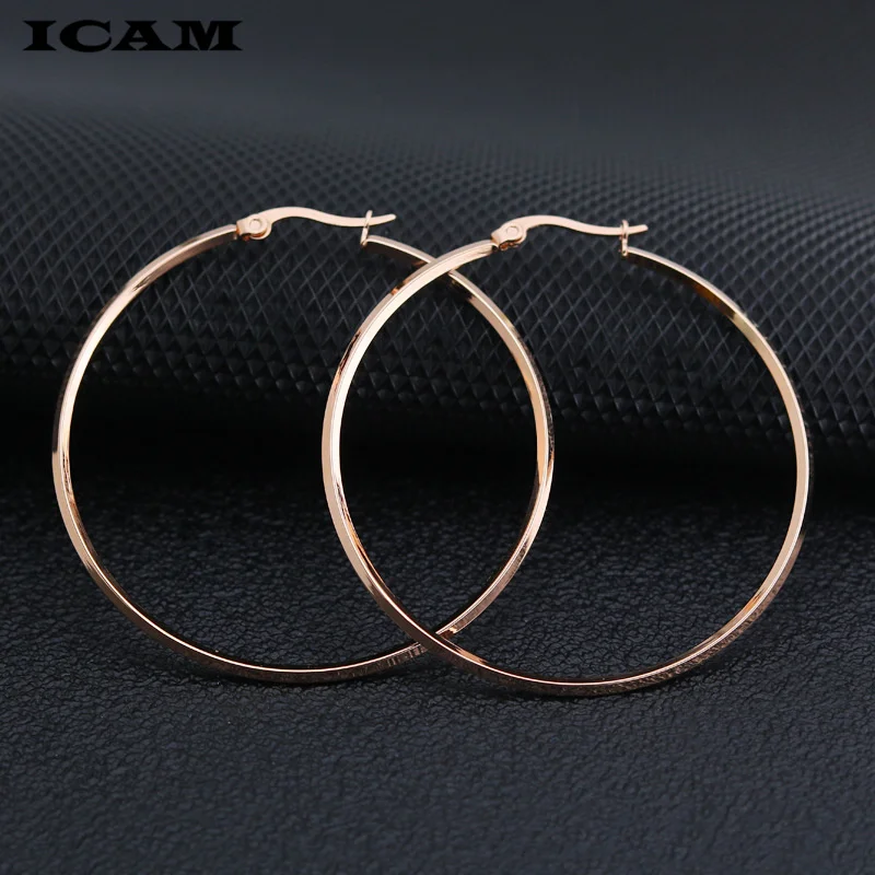 ICAM Trendy Large Hoop Earrings Big Smooth Stainless Steel Circle Earrings Basketball Brincos Loop Earrings for Women Jewelry