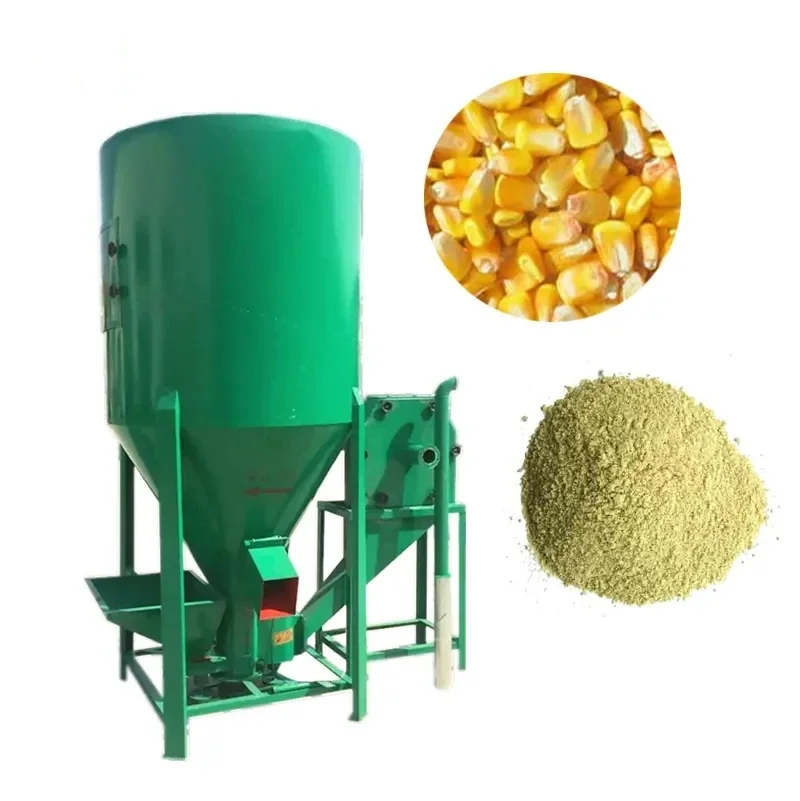 Poultry Equipment Vertical Chicken Pig Animal Feed Corn Grain Grinder Vertical Feed Mixer With Feeding System