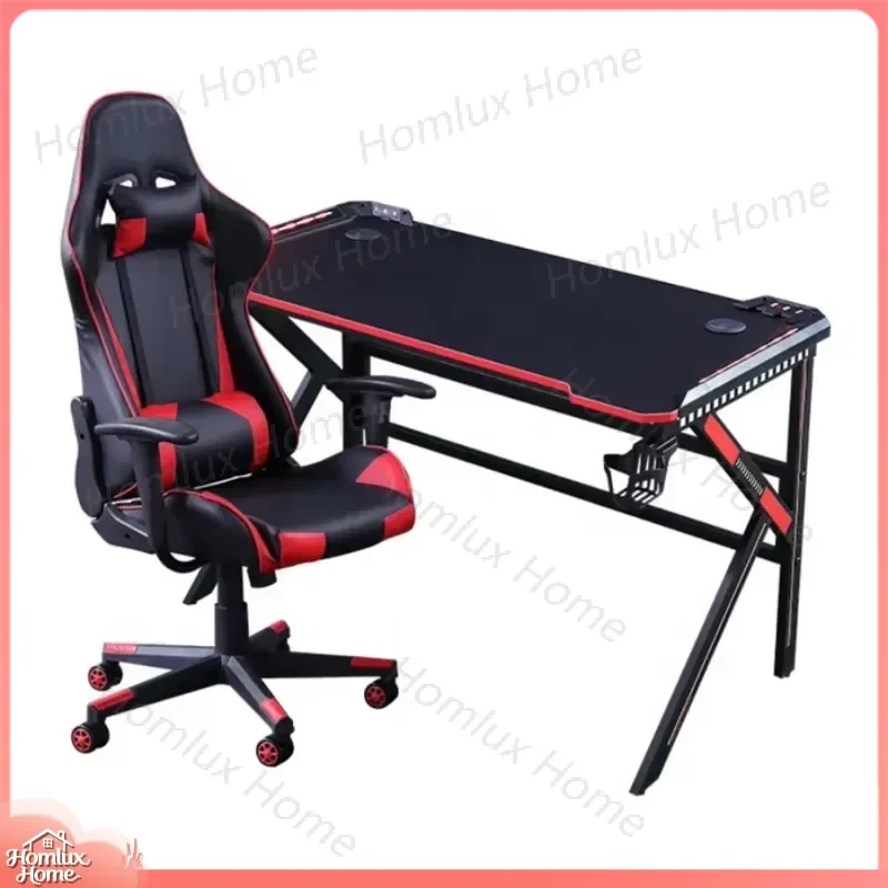 Large Black Metal Vertical LED Gaming Desk Set for Laptop RGB Racing Chair Combo Ergonomic Computer Desk Workstation