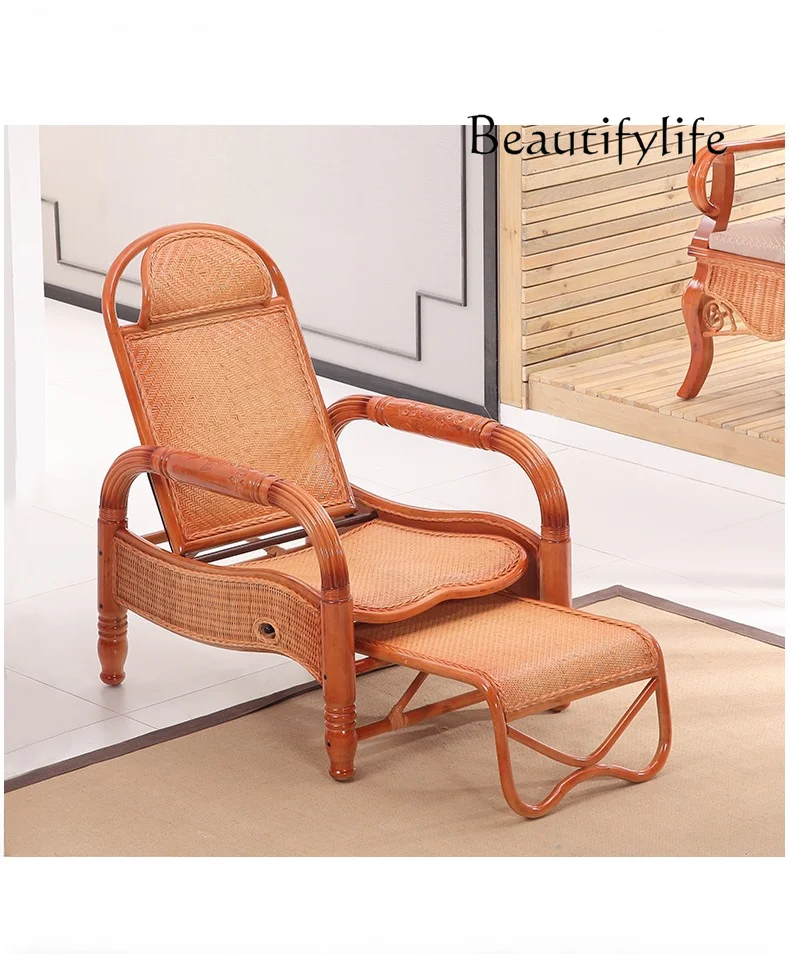 

Rattan Woven Deck Chair Adult Home Leisure Chair Balcony Lazy Leisure Folding Snap Chair