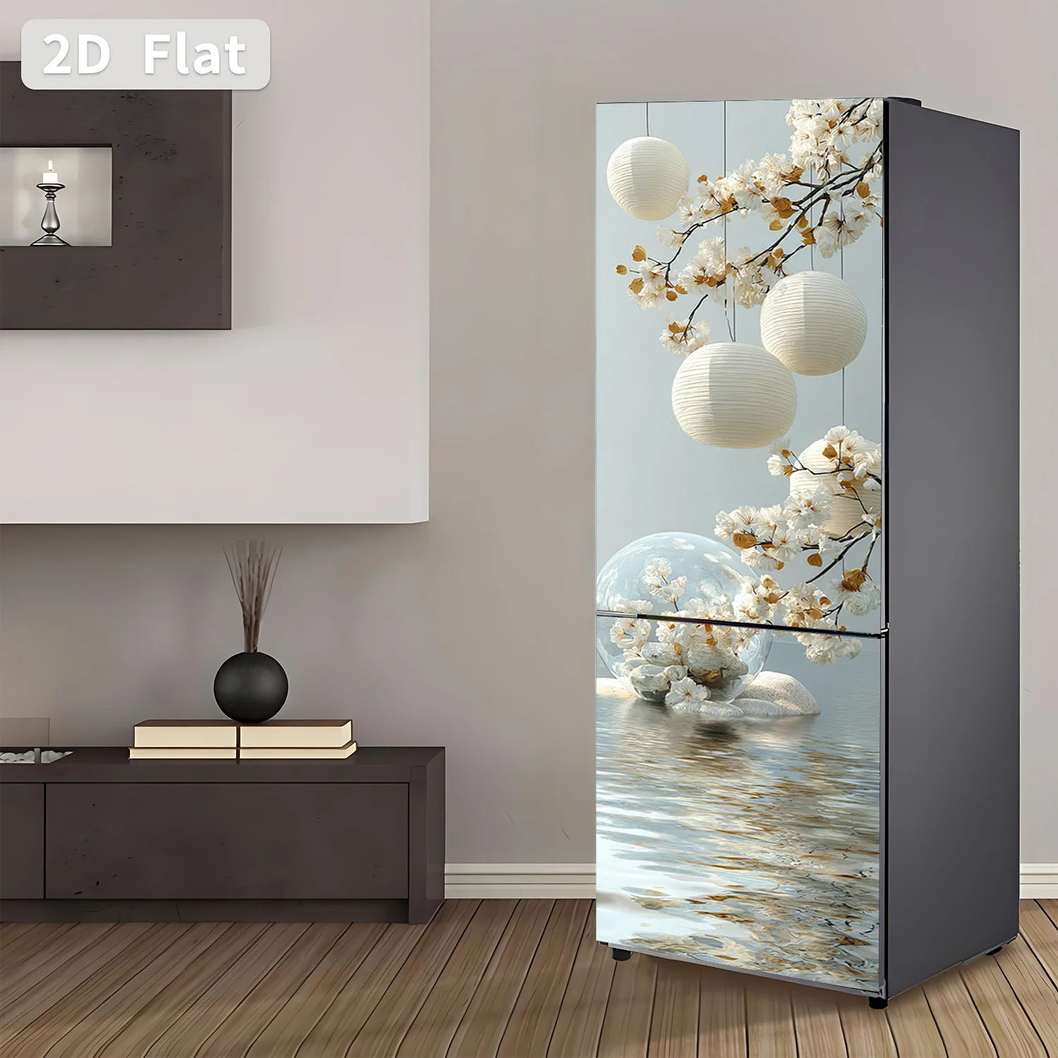 Refrigerator Sticker Zen Flower Shadow Water Scene Theme Design Wall Sticker Decorative Wallpaper Self-Adhesive Suitable for