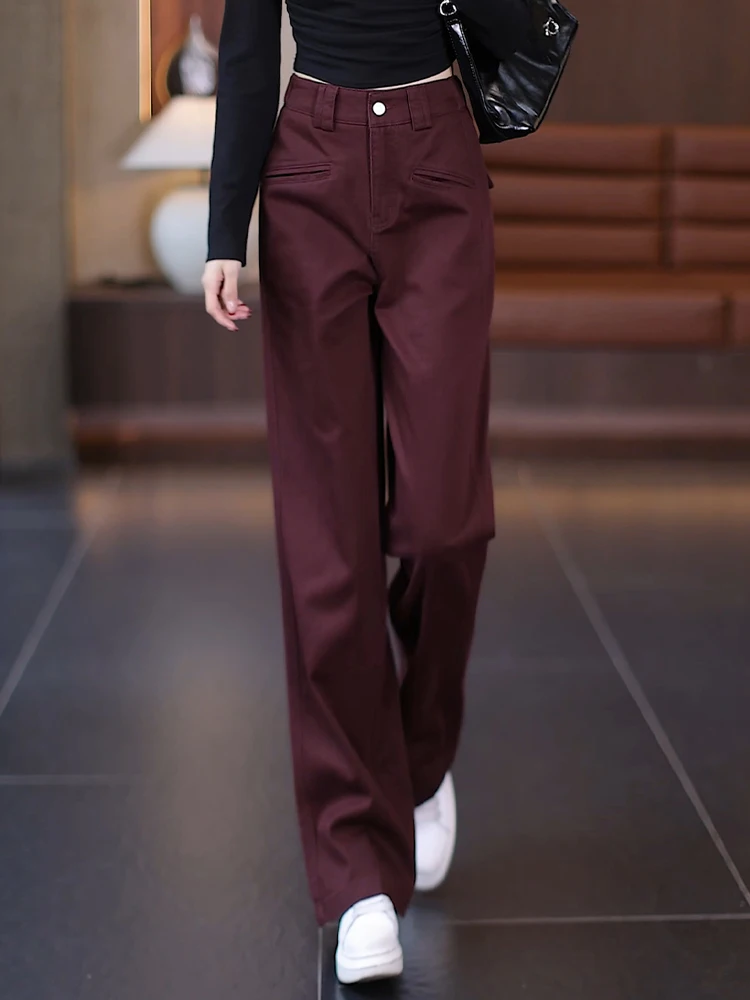 

High Waist Cotton Denim Wide Leg Pants Women's Casual Straight Cut Trousers Spring Autumn New Style Comfortable Breathable