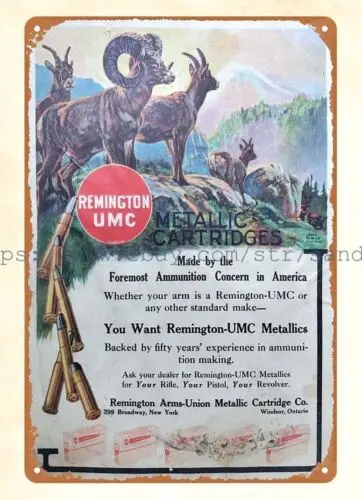 Remington UMC Cartridge Shell big game hunting metal tin sign modern wall art