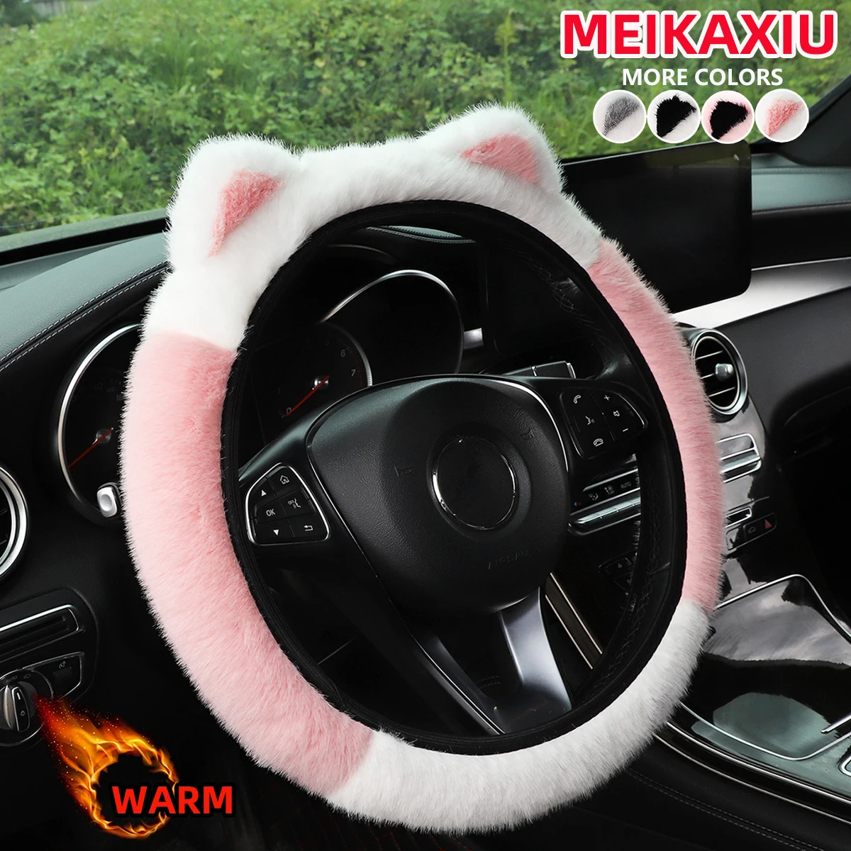 Winter artificial mink fur plush cat ears car without inner ring steering wheel cover answer 14-15 inch car interior supplies