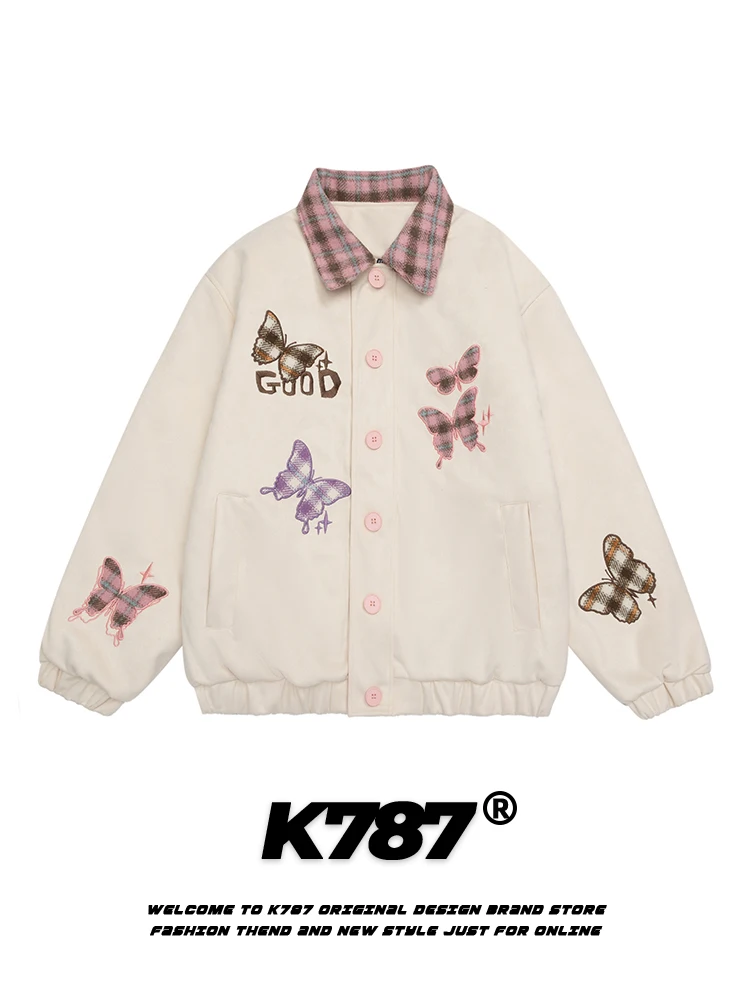 

K787 American Retro Knot Patchwork Embroidered Cotton Jaet Thiened M Model College Sle Cotton Coat
