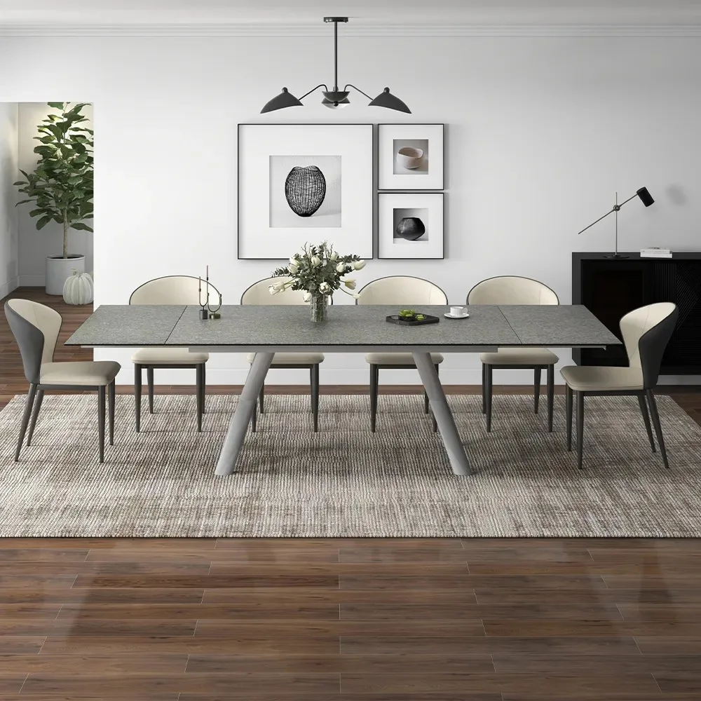 

Italian minimalist retractable folding dining table household modern simple restaurant rock slab dining table and chairs 1