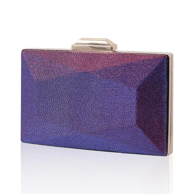 Simple Evening Bags for Women Purple Gradient Color Silk Like Satin Clutch Bag Wedding Party 3D Geometry Ladies Purse Long Chain