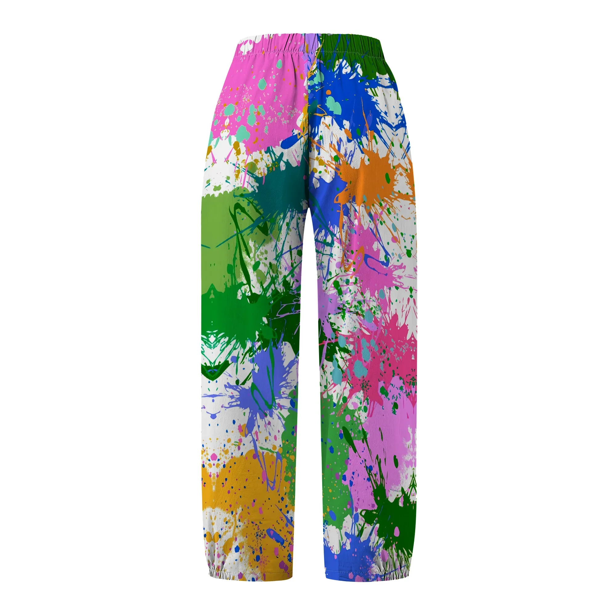 Nupusa Color Splash Print Pants for Women Regular Size Summer Casual High - Waist Cropped Pants