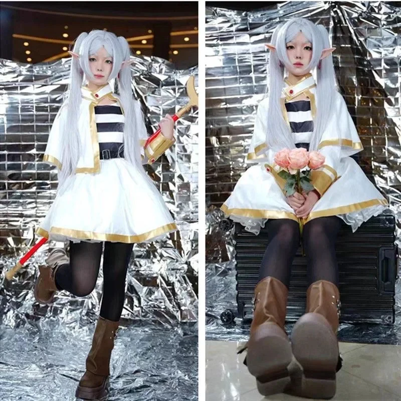 

♫2026❤ Adults kids Sousou No Frieren Cosplay Costume Wig Anime Figures Magician Dress Elf Ear Accessory Halloween Party for W♫