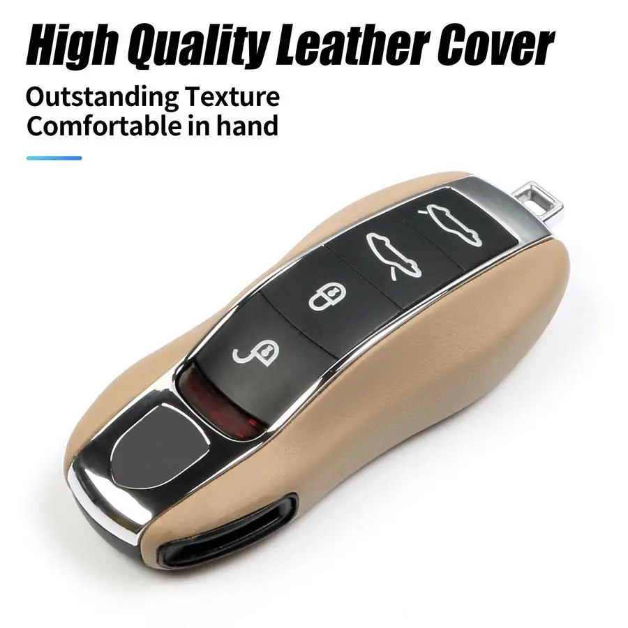 غطاء مفتاح فوب أصفر من الجلد متوافق مع غطاء مفتاح بورش مفتاح فوب شل بديل متوافق مع بورش كايين بانامر #6