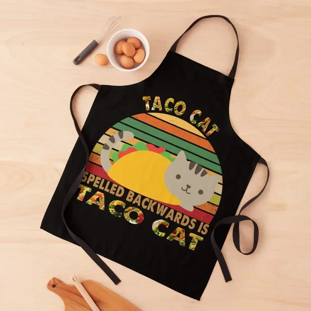 

TACO CAT SPELLED BACKWARDS IS TACO CAT CINCO DE MAYO MEXICAN GIFTS Apron Camping Kitchen Things men's barbecue Men kitchen Apron