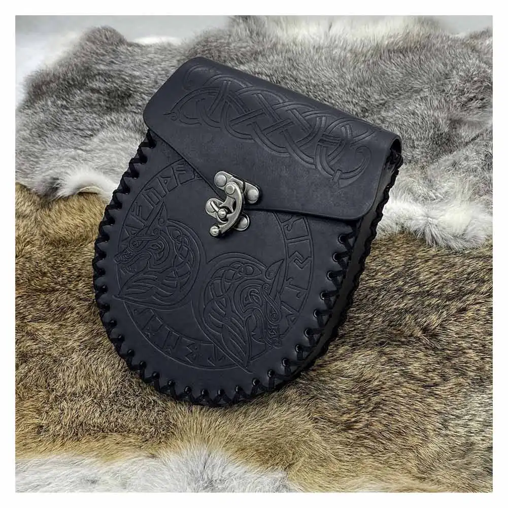 Bolsa de dinheiro medieval viking para homens e mulheres, cosplay, cordão, couro, porta-moedas, acessórios de Halloween