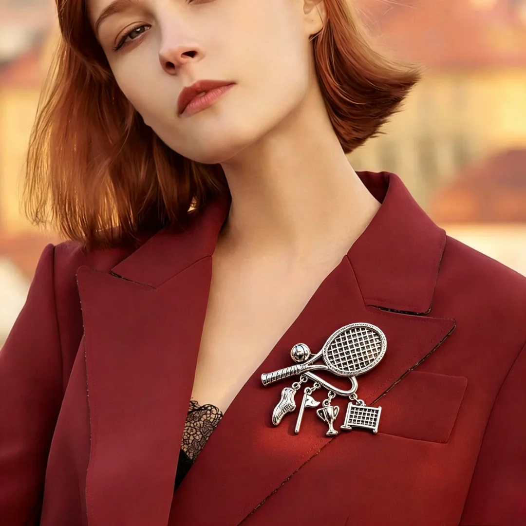 Baroque Luxury Alloy Badminton Racket, Flower Basket, Sweater, Rabbit, and Horse Design Men's and Women's Brooch and Pin